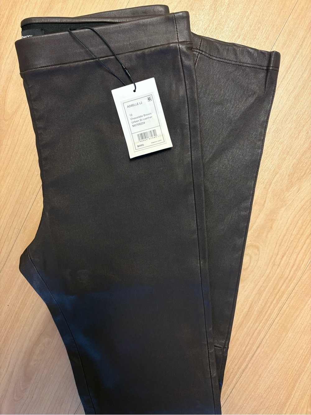 Theory Chocolate Brown Real Leather Leggings